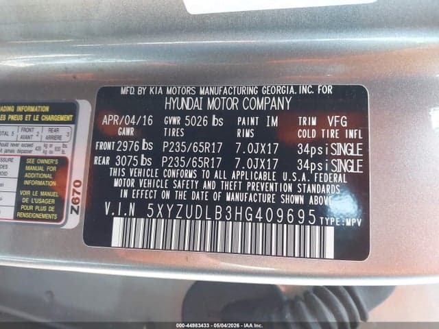 2017 HYUNDAI SANTA FE SPORT 2.4L 9