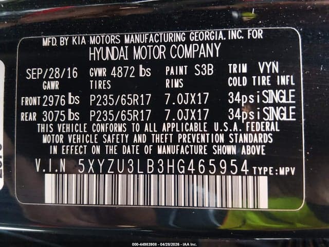2017 HYUNDAI SANTA FE SPORT 2.4L 9