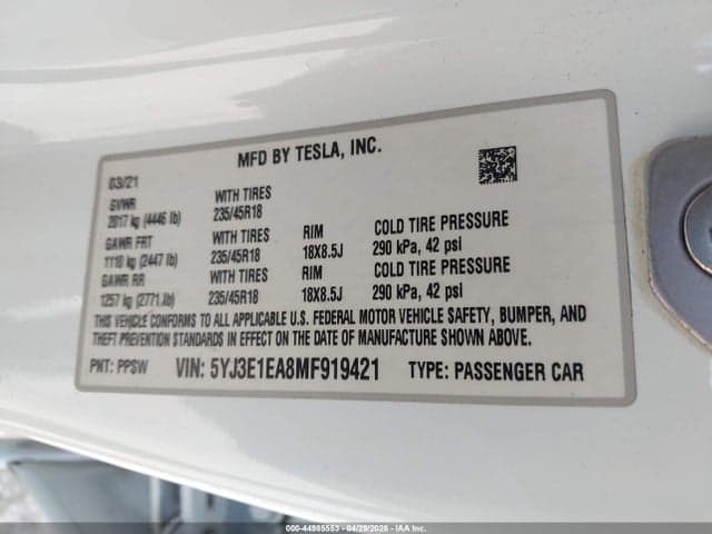 2021 TESLA MODEL 3 STANDARD RANGE PLUS REAR-WHEEL DRIVE 9