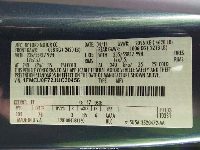 2018 FORD ESCAPE S 9