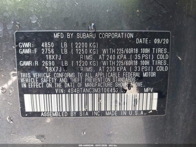 2021 SUBARU OUTBACK LIMITED 9