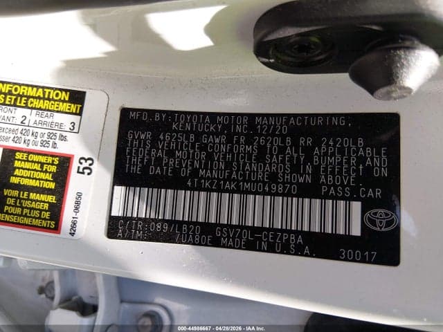 2021 TOYOTA CAMRY XSE V6 9