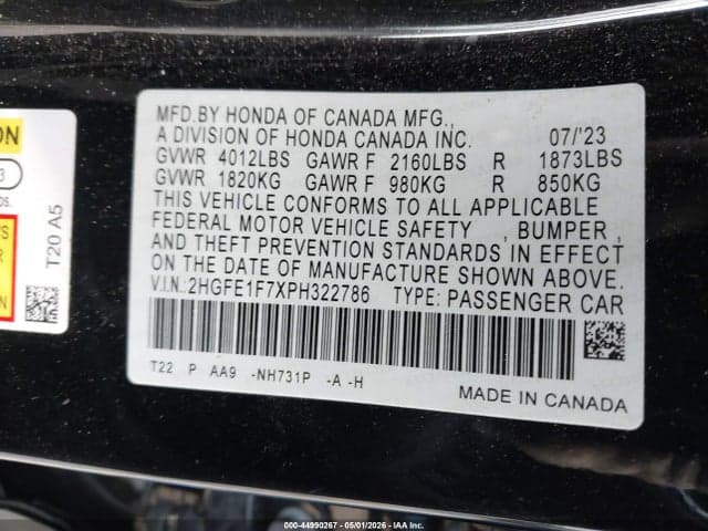 2023 HONDA CIVIC EX/EX W/O BSI 9