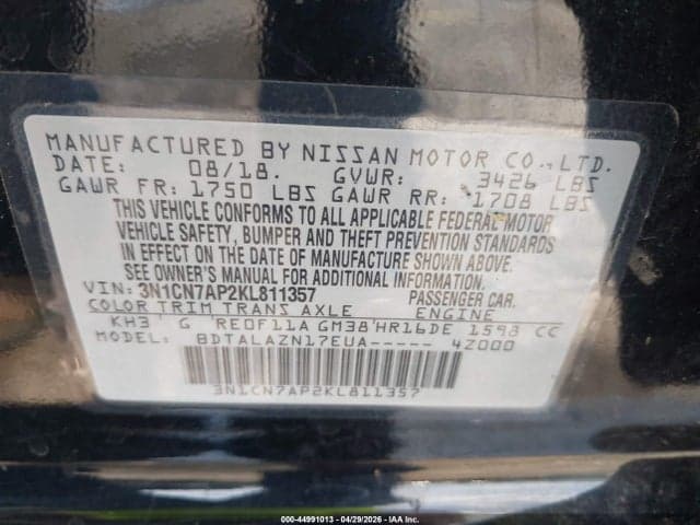 2019 NISSAN VERSA 1.6 S+ 9
