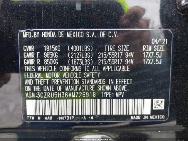 2021 HONDA HR-V 2WD LX 9