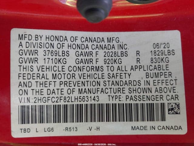 2020 HONDA CIVIC SPORT 9