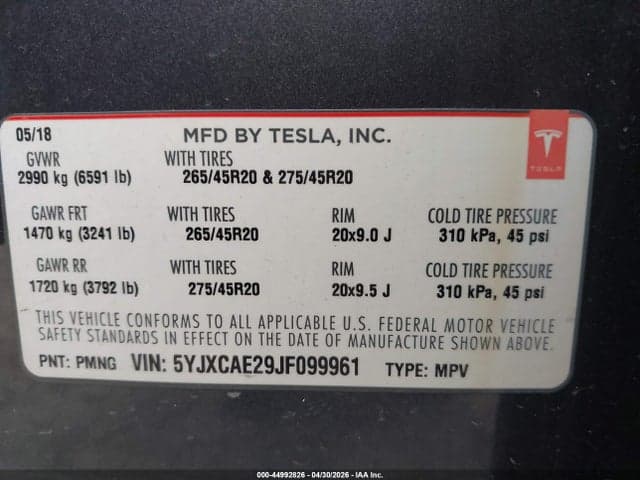 2018 TESLA MODEL X 100D/75D/P100D 9