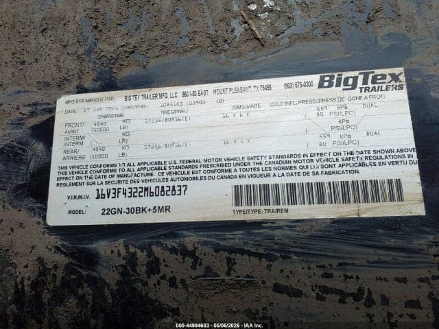 2021 BIG TEX TRAILER CO INC GOOSENECK FLATBED 9