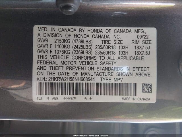 2022 HONDA CR-V AWD EX 9