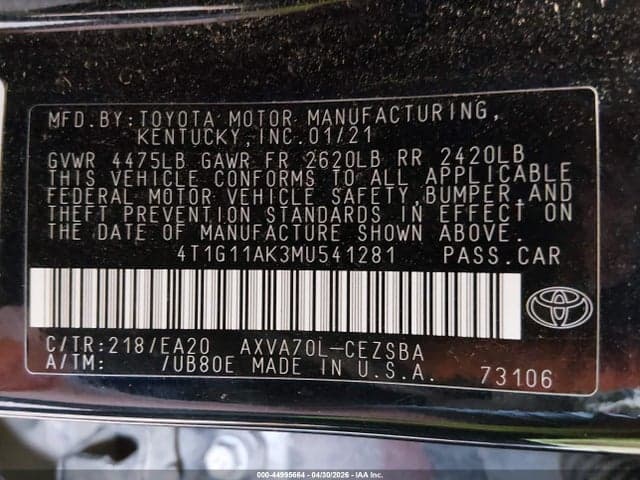 2021 TOYOTA CAMRY SE 9