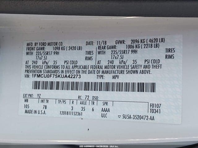 2019 FORD ESCAPE S 9