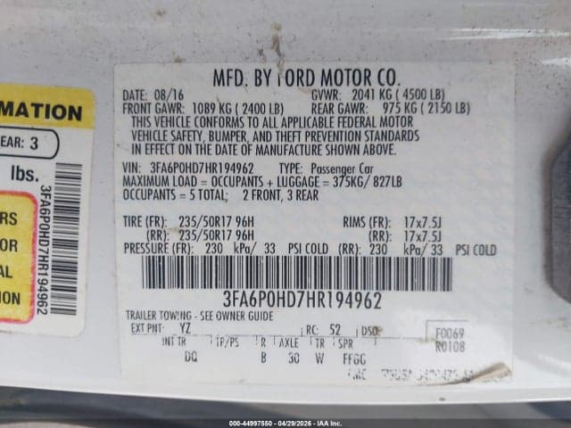 2017 FORD FUSION SE 9