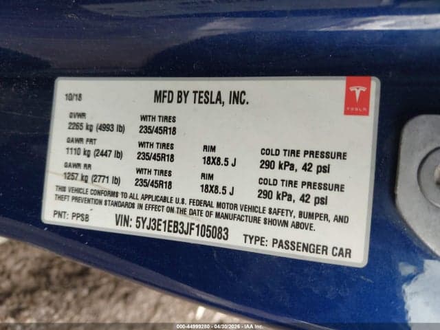 2018 TESLA MODEL 3 LONG RANGE/PERFORMANCE 9