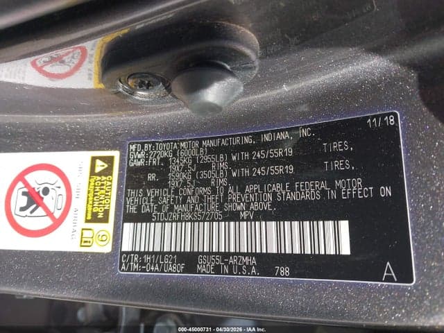 2019 TOYOTA HIGHLANDER SE 9