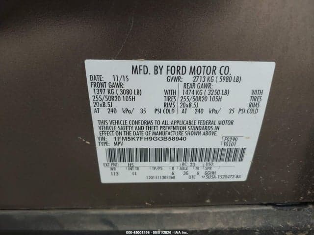 2016 FORD EXPLORER LIMITED 9
