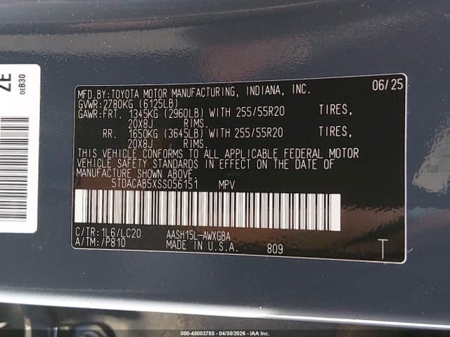 2025 TOYOTA GRAND HIGHLANDER HYBRID LE/HYBRID LIMITED/HYBRID NIGHTSHADE EDITION/HYBRID XLE 9