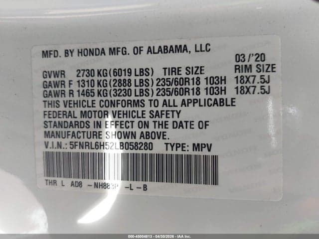 2020 HONDA ODYSSEY EX 9