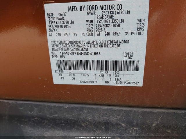 2017 FORD EXPLORER LIMITED 9