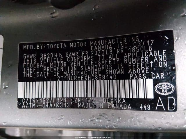 2017 TOYOTA COROLLA LE 9