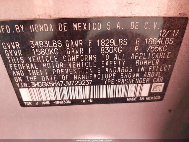 2018 HONDA FIT LX 9
