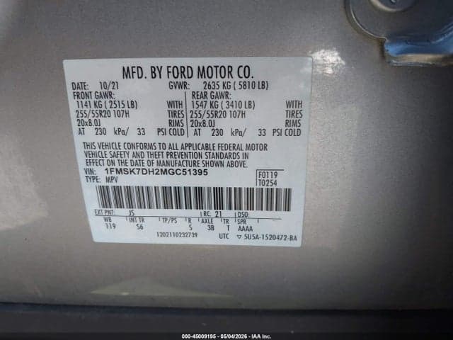 2021 FORD EXPLORER XLT 9