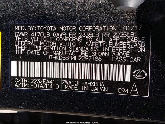 2017 LEXUS CT 200H 9