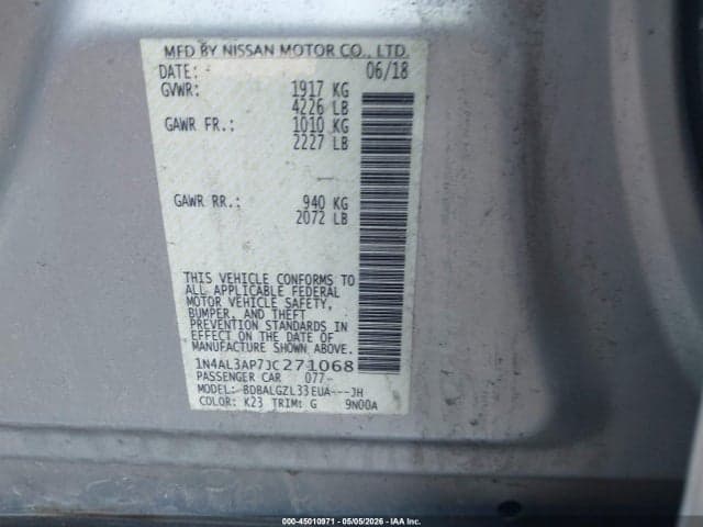 2018 NISSAN ALTIMA 2.5 S 9