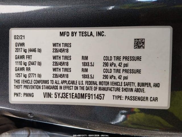 2021 TESLA MODEL 3 STANDARD RANGE PLUS REAR-WHEEL DRIVE 9
