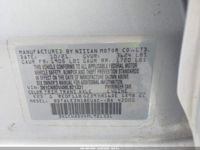 2021 NISSAN VERSA S XTRONIC CVT 9