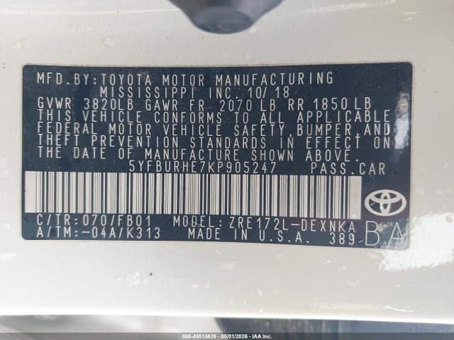 2019 TOYOTA COROLLA LE 9