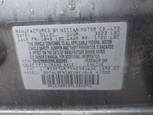 2021 NISSAN VERSA S 5-SPEED MANUAL TRANSMISSION 9