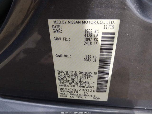 2020 NISSAN ALTIMA SR FWD 9