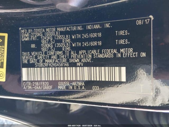 2017 TOYOTA HIGHLANDER LE 9