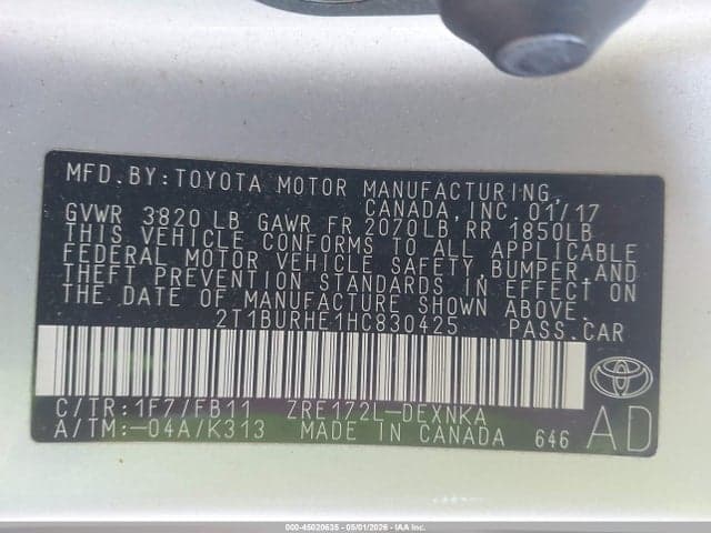 2017 TOYOTA COROLLA LE 9