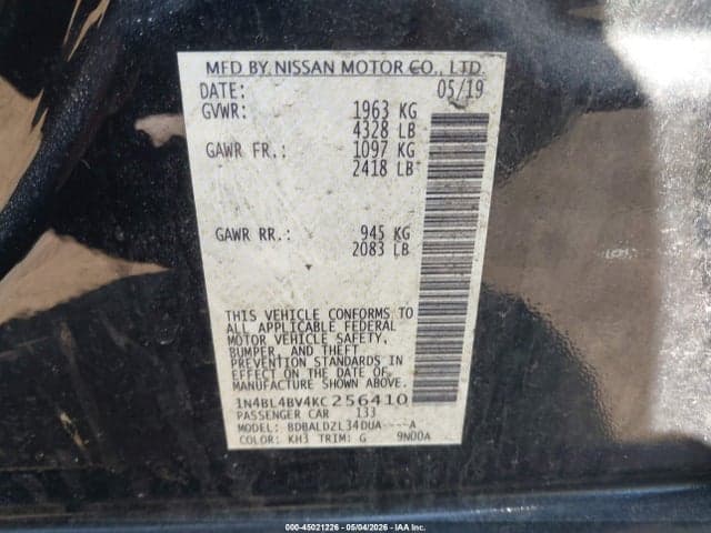 2019 NISSAN ALTIMA 2.5 S 9