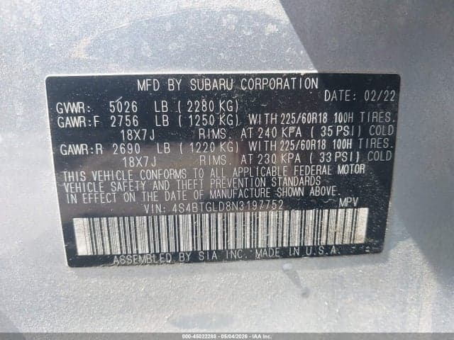 2022 SUBARU OUTBACK ONYX EDITION XT 9
