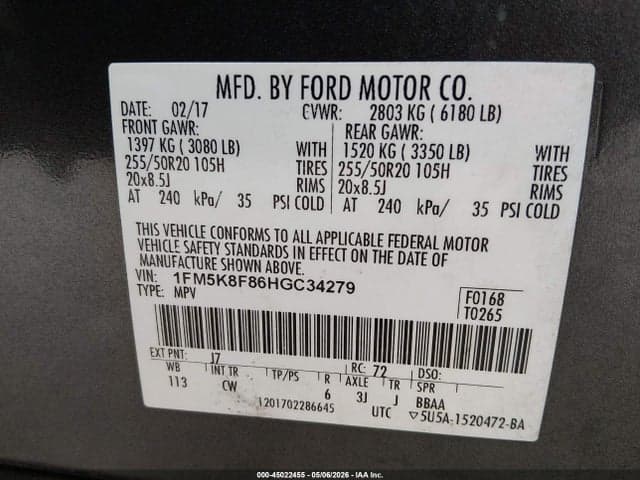 2017 FORD EXPLORER LIMITED 9