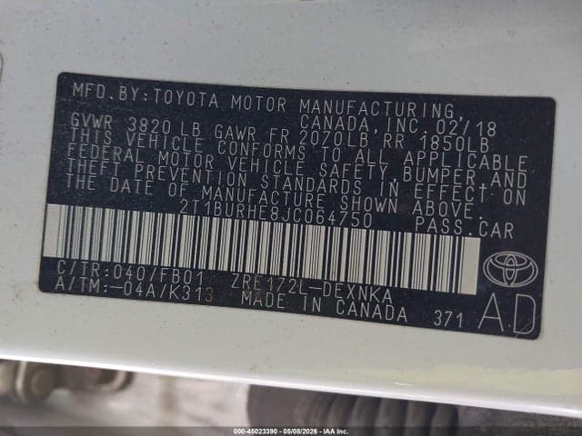 2018 TOYOTA COROLLA LE 9