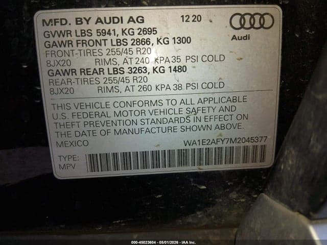 2021 AUDI Q5 PREMIUM PLUS 55 TFSI E QUATTRO S TRONIC 9