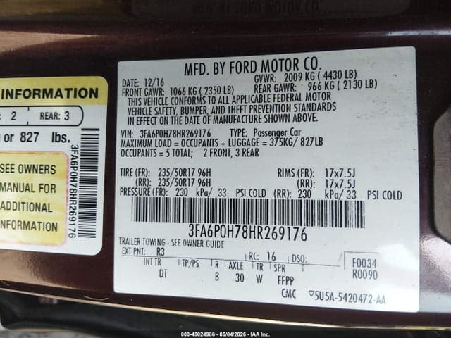 2017 FORD FUSION SE 9