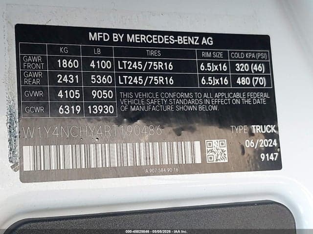 2024 MERCEDES-BENZ SPRINTER 2500 HIGH ROOF 4-CYL DIESEL HO 9