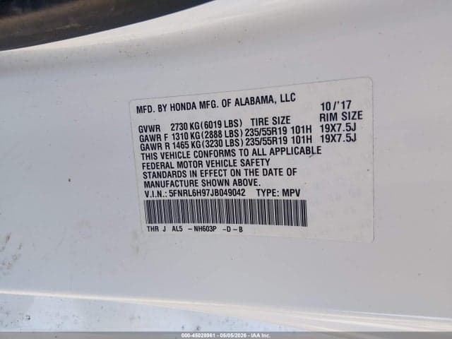 2018 HONDA ODYSSEY ELITE 9