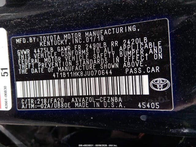 2018 TOYOTA CAMRY LE 9