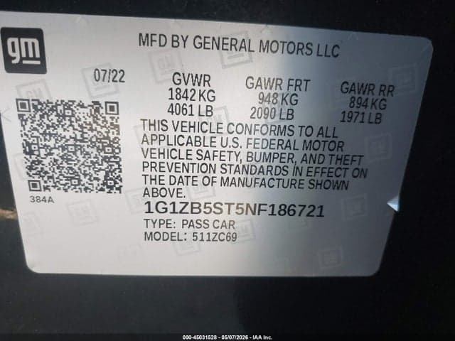 2022 CHEVROLET MALIBU FWD LS 9