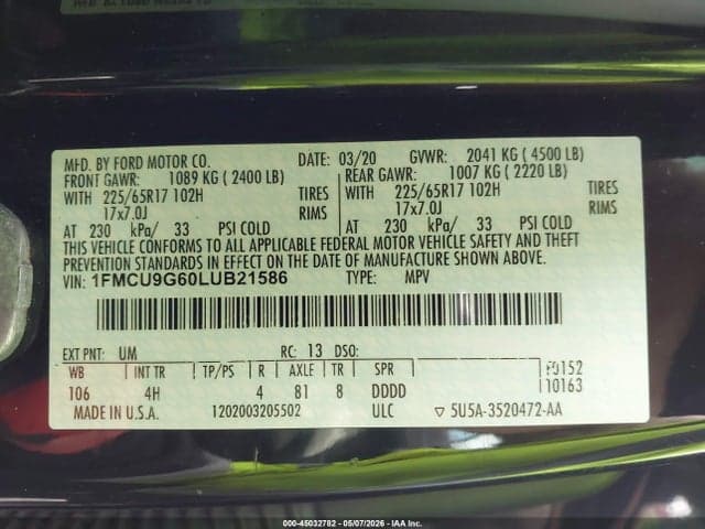 2020 FORD ESCAPE SE 9