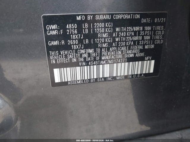 2021 SUBARU OUTBACK LIMITED 9