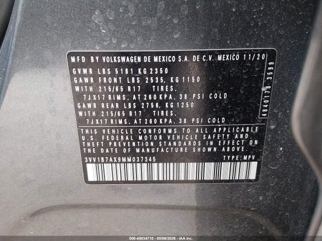 2021 VOLKSWAGEN TIGUAN 2.0T S 9