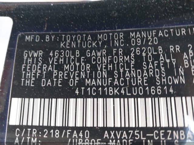 2020 TOYOTA CAMRY LE AWD 9