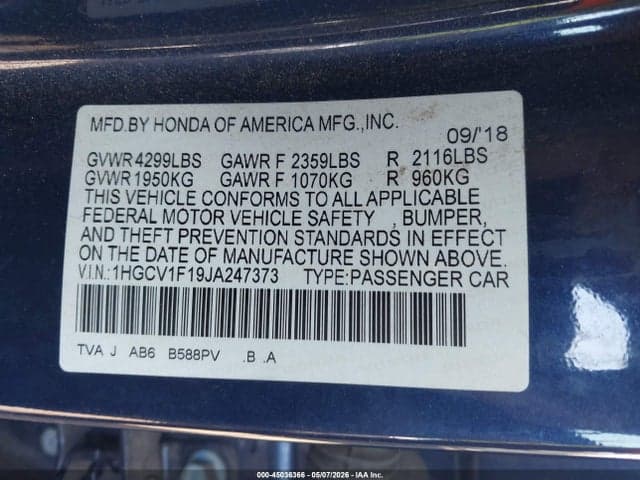 2018 HONDA ACCORD LX 9