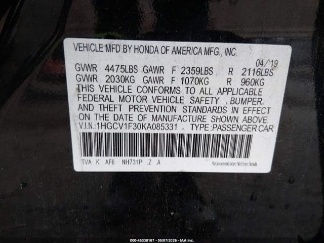 2019 HONDA ACCORD SPORT 9